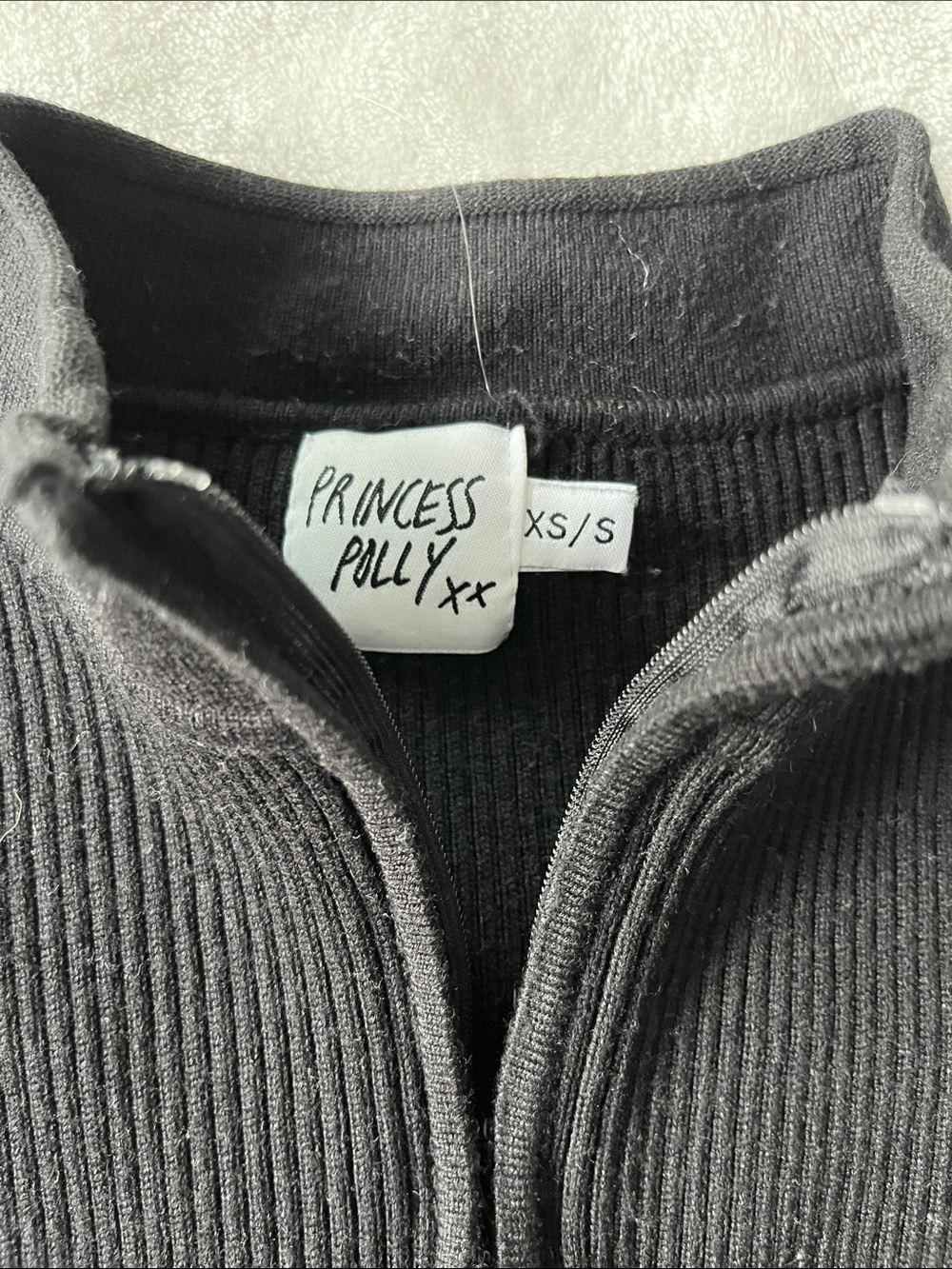 Princess Polly Black Ribbed Half-Zip Cropped Sweater - Picture 2 of 3